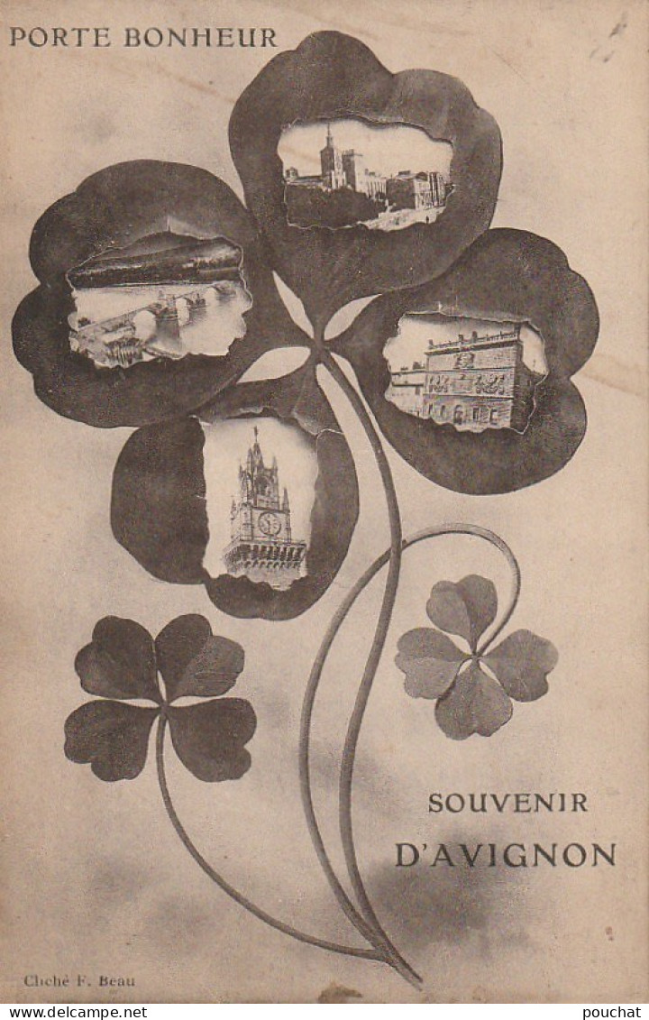 XXX -(84) SOUVENIR D' AVIGNON - CARTE FANTAISE_IE - PETALES DE TREFLE MULTIVUES - PORTE BONHEUR  - 2 SCANS - Avignon