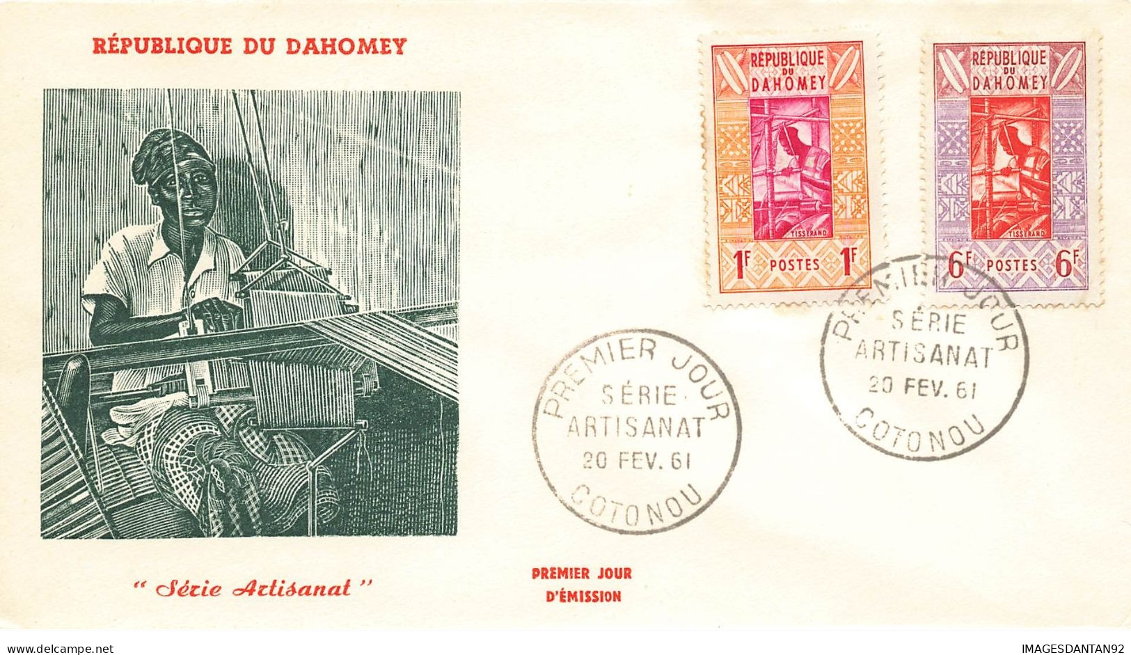 BENIN DAHOMEY #23700 COTONOU 1961 PREMIER JOUR SERIE ARTISANAT METIER TISSERAND - Benin – Dahomey (1960-...)