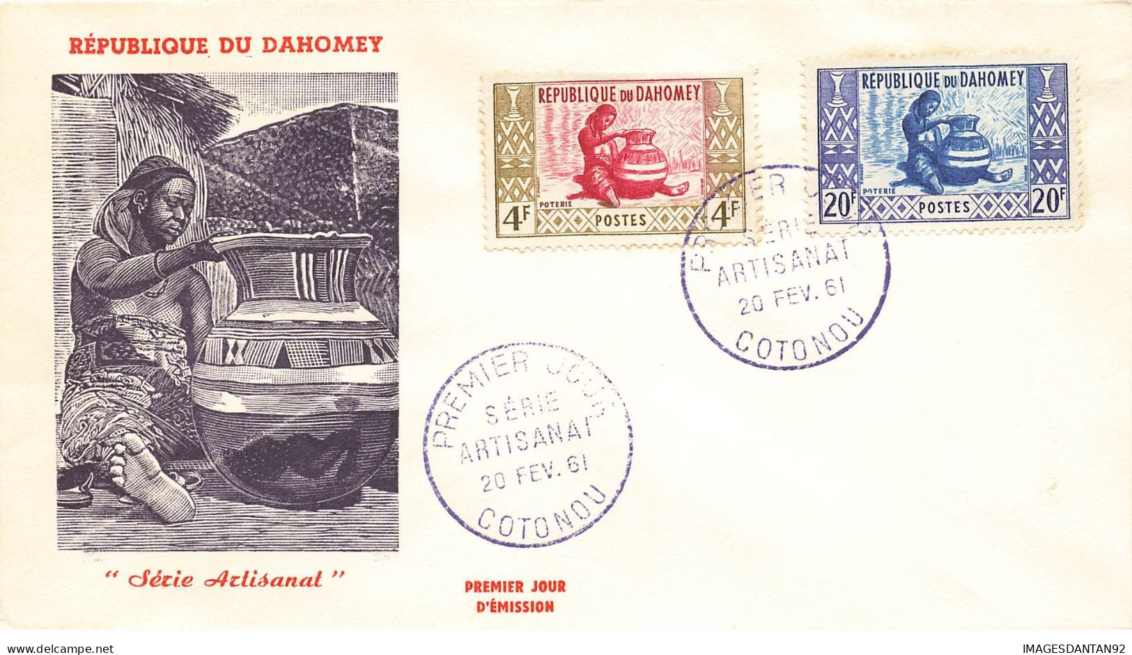 BENIN DAHOMEY #23703 COTONOU 1961 PREMIER JOUR SERIE ARTISANAT METIER POTERIE - Bénin – Dahomey (1960-...)