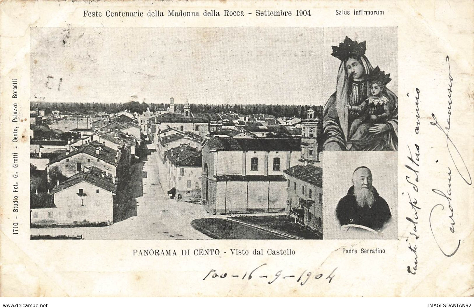 ITALIE #26114 ITALIA PANORAMA DI CENTO FERRARA VISTO DAL CASTELLO FESTE CENTENARIE 1904 PADRE SERRAFINO - Ferrara