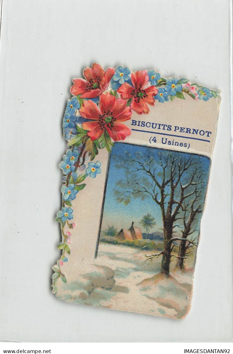 CHOMO BISCUIT PERNOT #25735 4 USINES DECOUPIS FLEURS MYOSOTIS PAYSAGE HIVER - Pernot