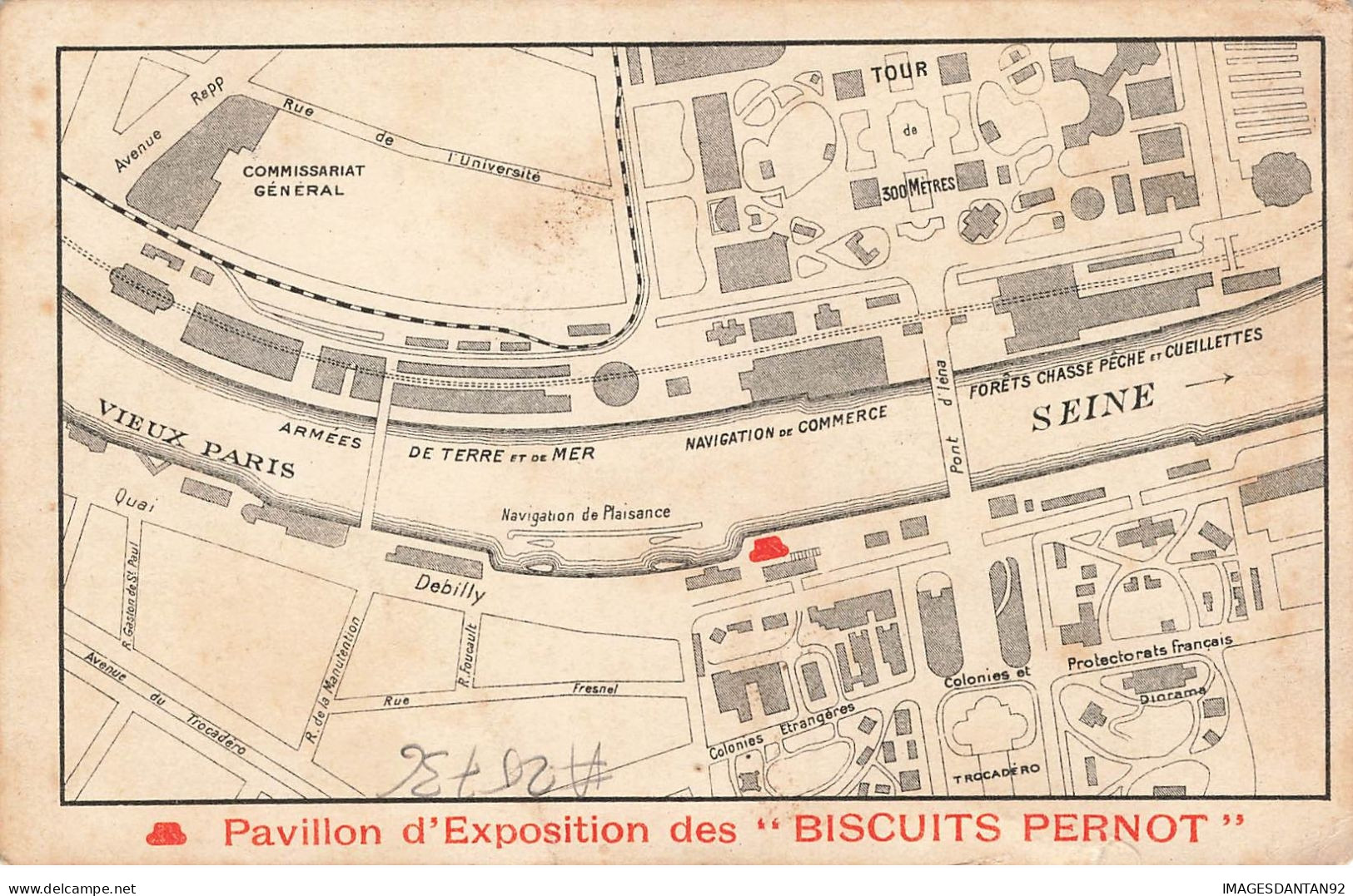 CHOMO BISCUIT PERNOT #25736 PAVILLON D EXPOSITION QUAI DEBILLY PONT IENA PARIS PLAN EXPOSITION 1900 - Pernot