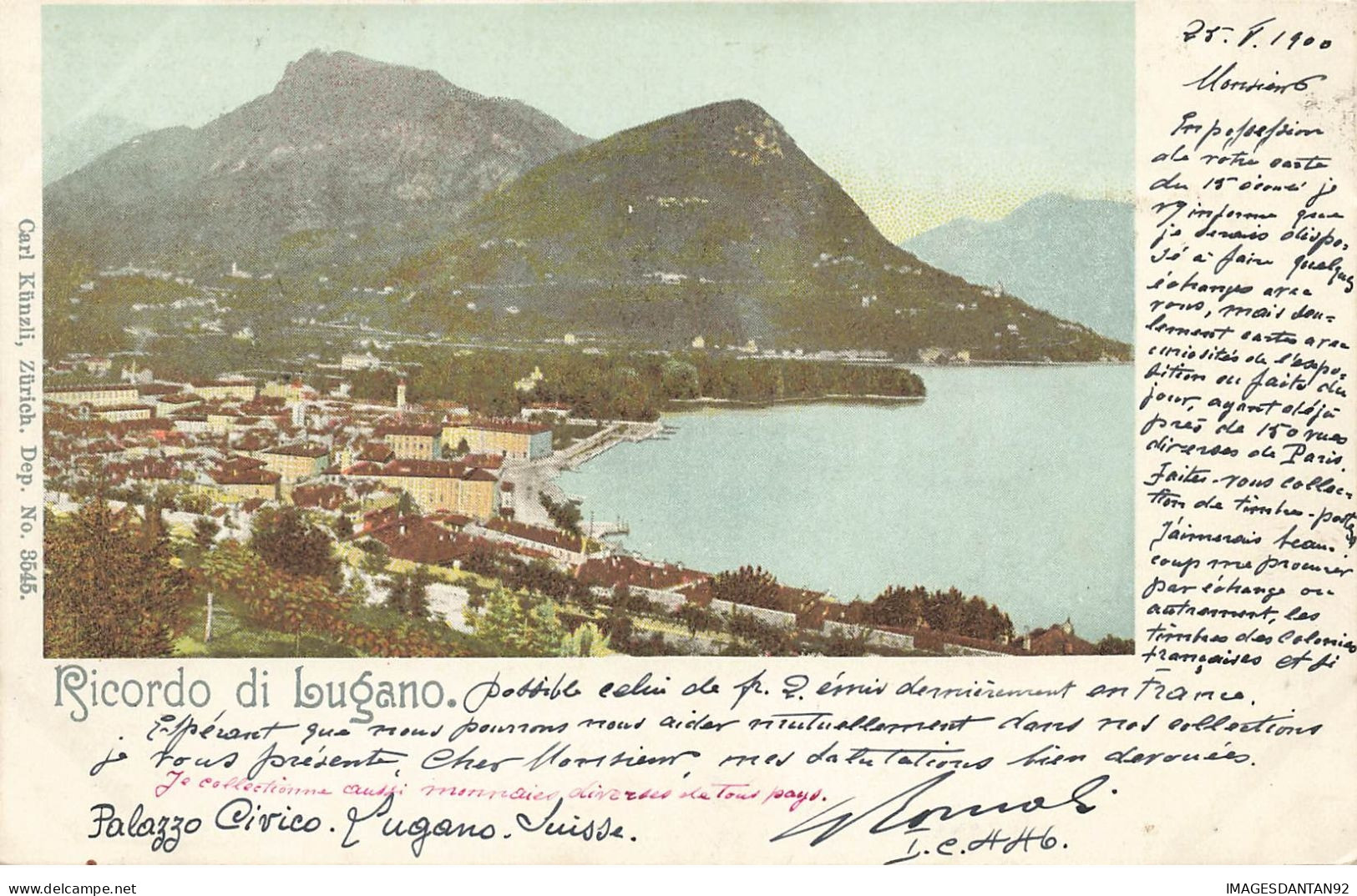 SUISSE #25213 LUGANO RICORDO DI GRUSS KUNZLI NUM 3545 - Lugano