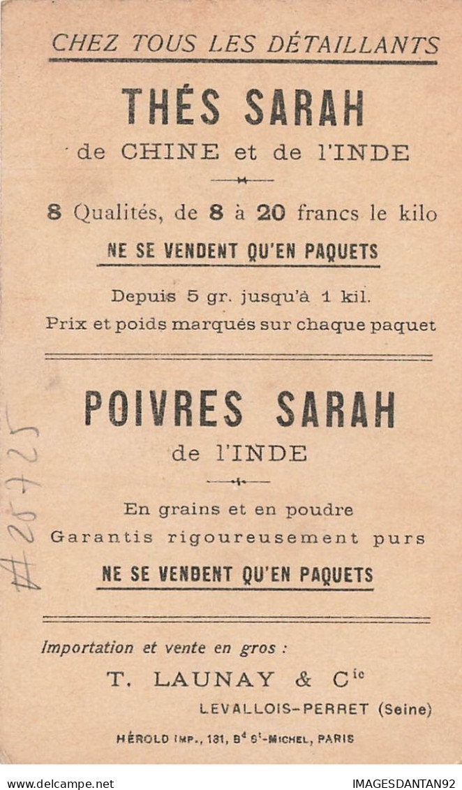 CHROMO POIVRES THE SARAH CHINE ET INDE #25725 COCGER DE FIACRE LAUNAY LEVALLOIS PERRET - Tea & Coffee Manufacturers