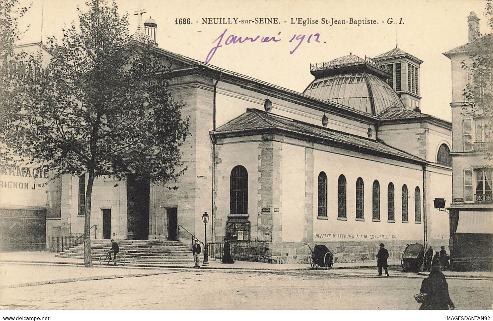 92 NEUILLY SUR SEINE #24961 EGLISE SAINT JEAN BAPTISTE JANVIER 1912 - Neuilly Sur Seine