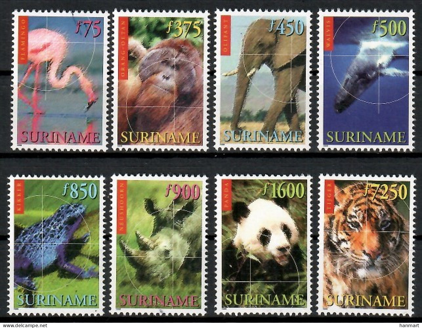 Suriname 1999 Mi 1695-1702 MNH  (ZS3 SRN1695-1702) - Rhinoceros