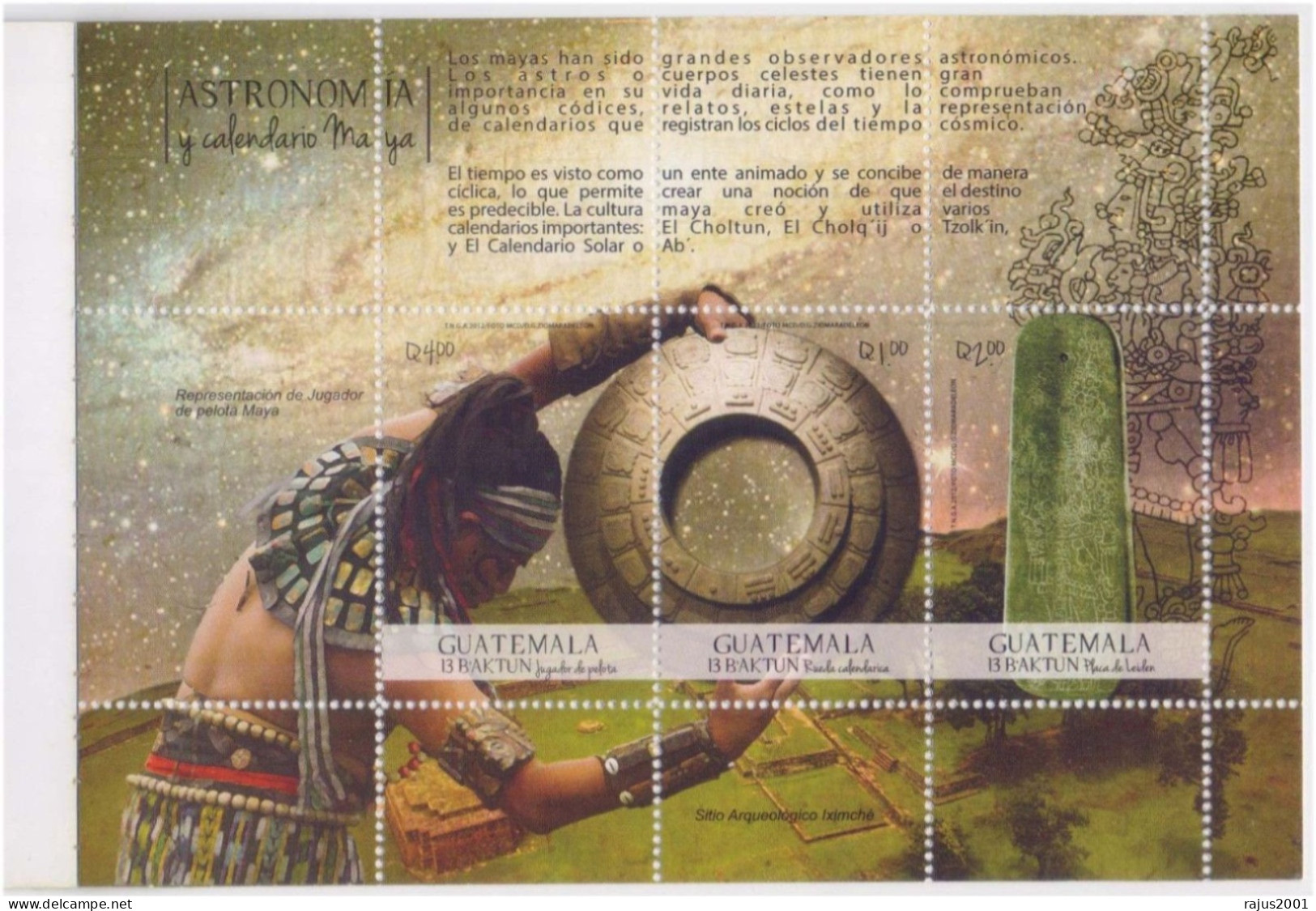 Maya Calendar Stone Astronomy Mathematics, Pre Colombian Mesoamerica Civilization, Mayan Glyph Booklet With 3 Sheets MNH - Sterrenkunde