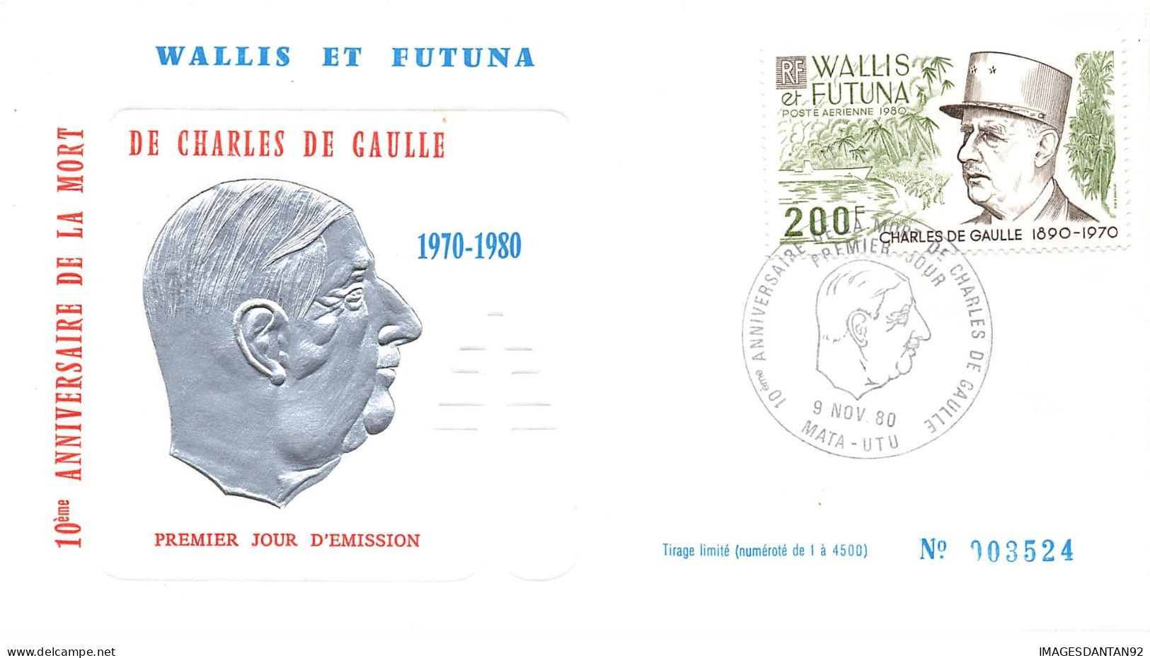 FDC WALLIS ET FUTUNA #26169 MATA UTU 1980 PREMIER JOUR ANNIVERSAIRE CHARLES DE GAULLE - Sonstige & Ohne Zuordnung
