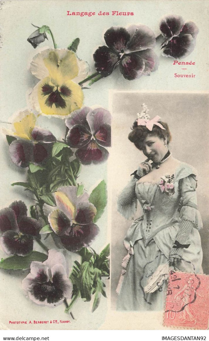 LANGAGE DES FLEURS #25159 PENSEE SOUVENIR FEMME REGARD SOURIRE - Blumen