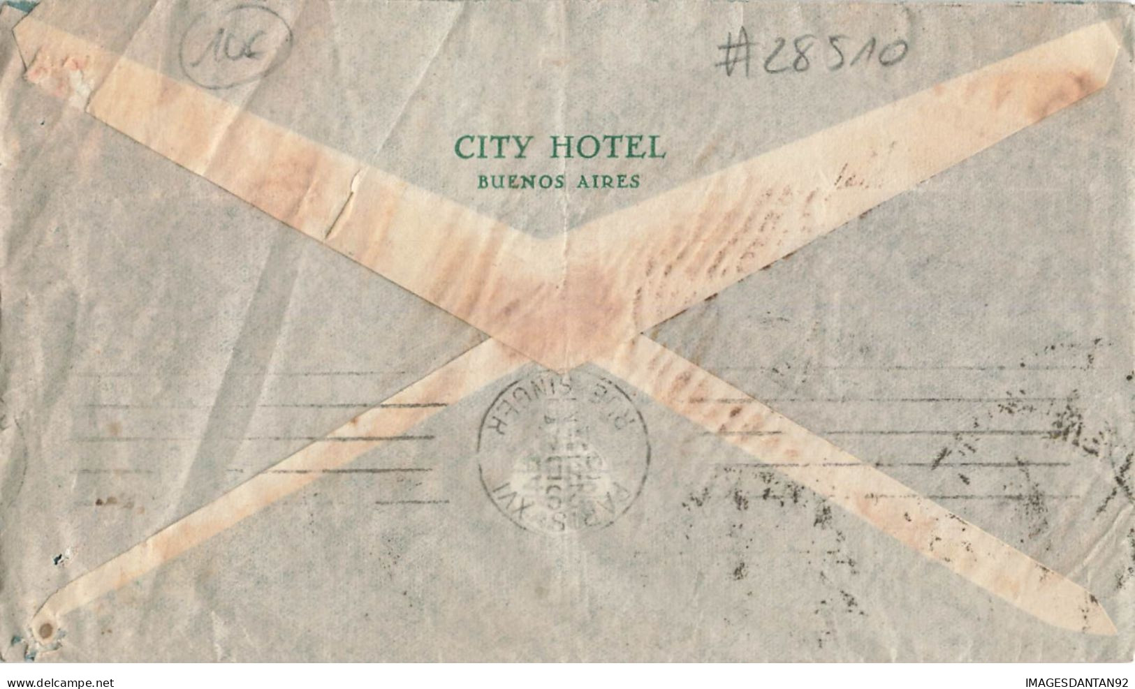 ARGENTINE #28510 ENTIER POSTAL ARGENTINA CITY HOTEL BUENOS AIRES AEROPOSTAL VIA CONDOR 193? POUR PARIS FRANCE AVION - Lettres & Documents