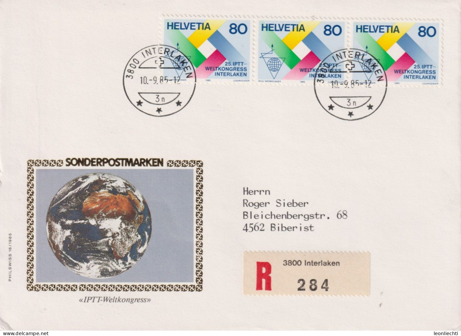 1985 Schweiz Nachnahme Brief, ET, Zum:CH 719, Mi:CH 1303, IPTT-Weltkongress, Interlaken - Briefe U. Dokumente