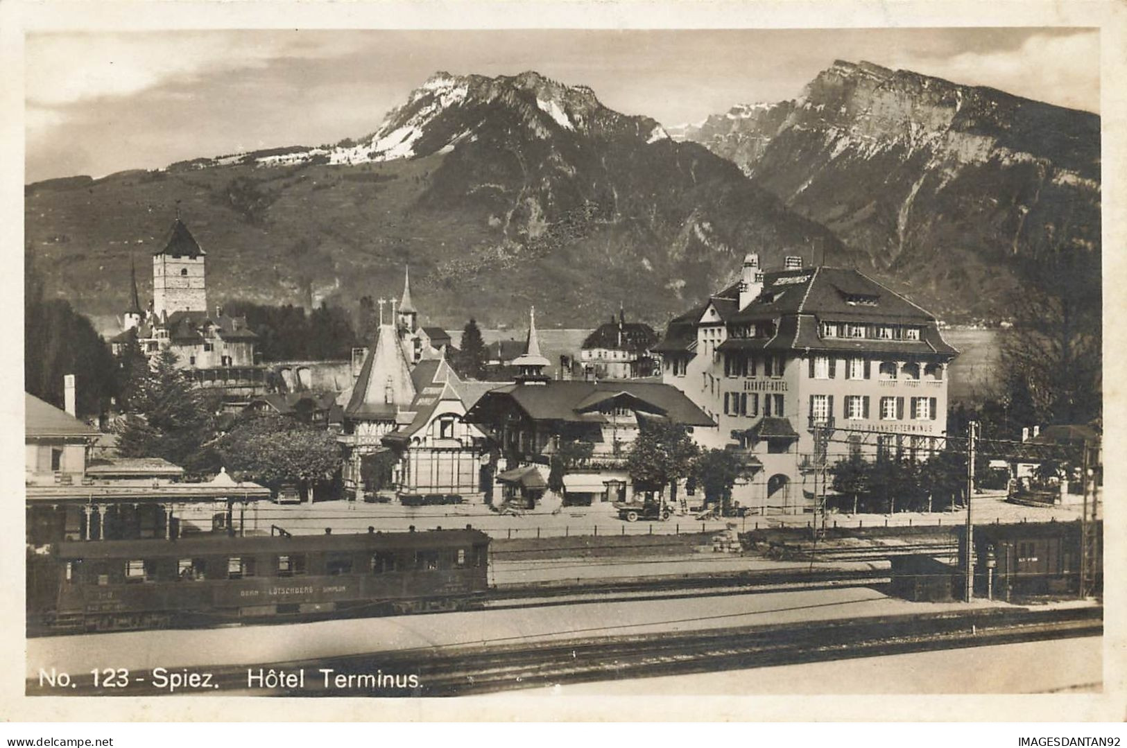 SUISSE #25841 SPIEZ HOTEL TERMINUS GARE TRAIN WAGONS - Spiez