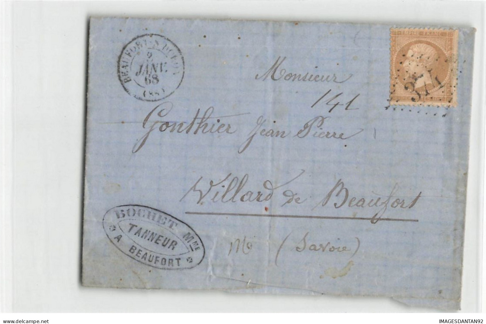 LETTRE FRANCE #28740 BEAUFORT POUR VILLARD DE BEAUFORT 374 CACHET BOCHET TANNEUR 1868 - 1862 Napoléon III.