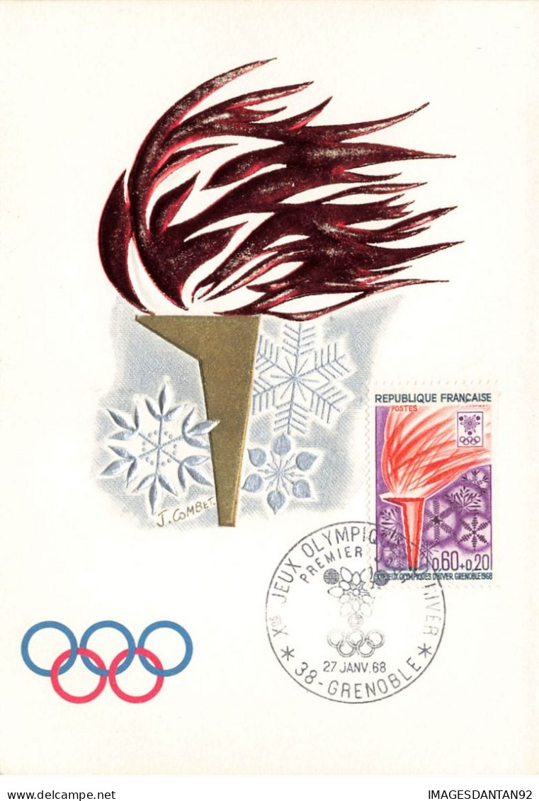 CARTE MAXIMUM #25136 38 GRENOBLE SPORTS HIVER COMPETITION JEUX OLYMPIQUE LA FLAMME 1968 GAUFRE - 1970-1979