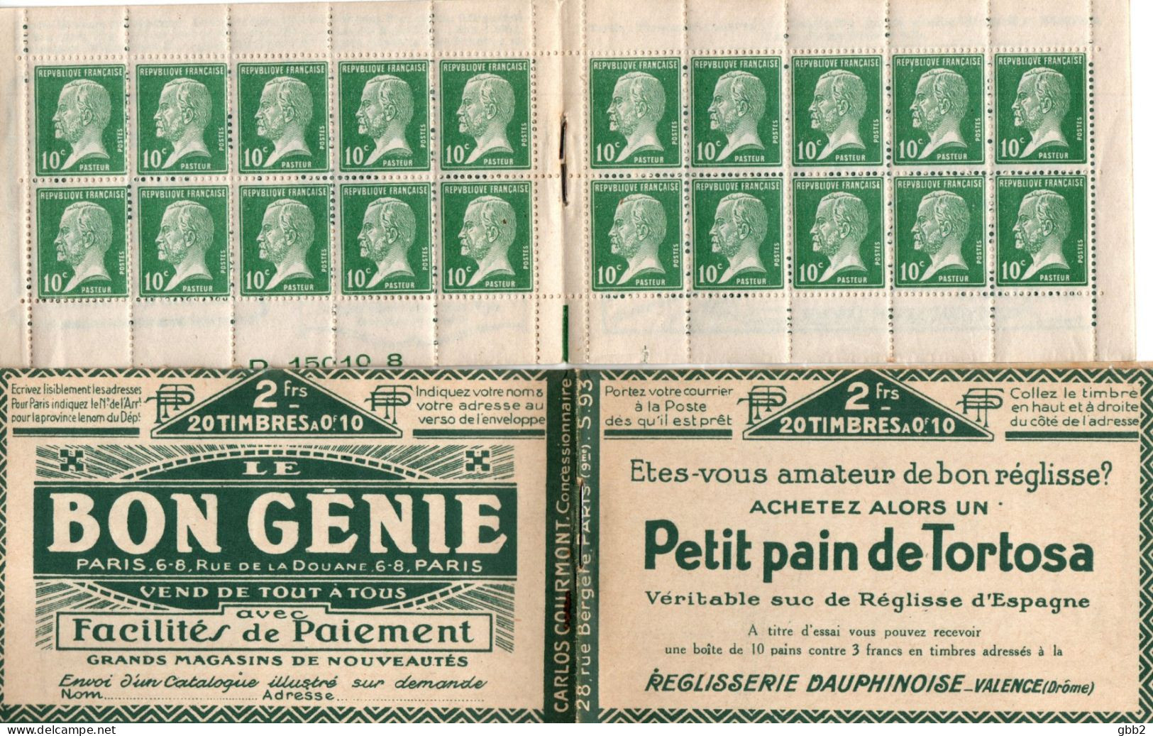 CARNET 170-C 1 Type PASTEUR "PETIT PAIN DE TORTOSA + BON GENIE". Bon état Général, Mais Adhérences (voir Photos). - Oude : 1906-1965