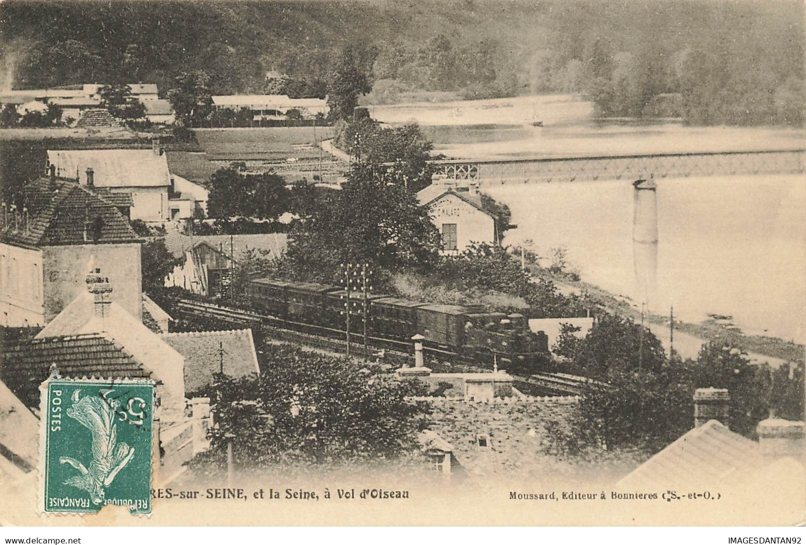 78 BONNIERES SUR SEINE #24282 LA SEINE A VOL D OISEAU VUE PANORAMIQUE GARE TRAIN LOCOMOTIVE CHEMIN DE FER - Bonnieres Sur Seine