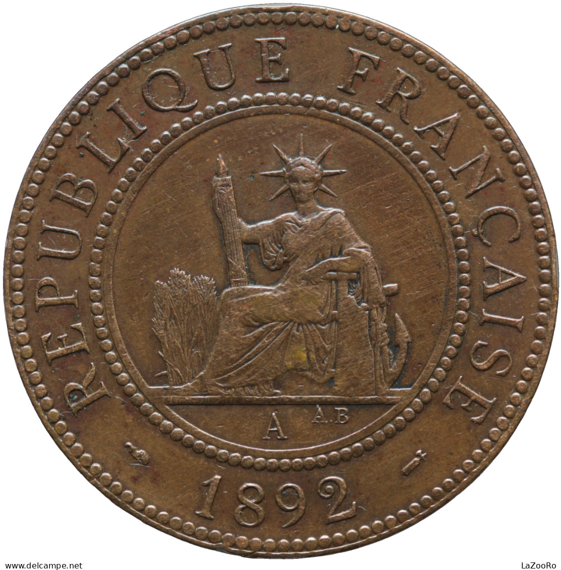 LaZooRo: French Indochina 1 Cent 1892 XF - Indochine