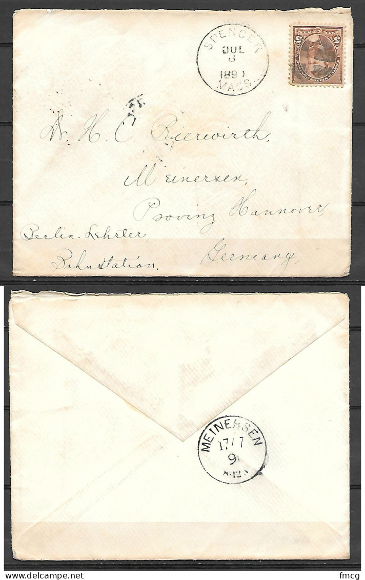 1890 Spencer Mass (Jul. 8) 5 Cents Grant To Meinersen, Germany - Covers & Documents
