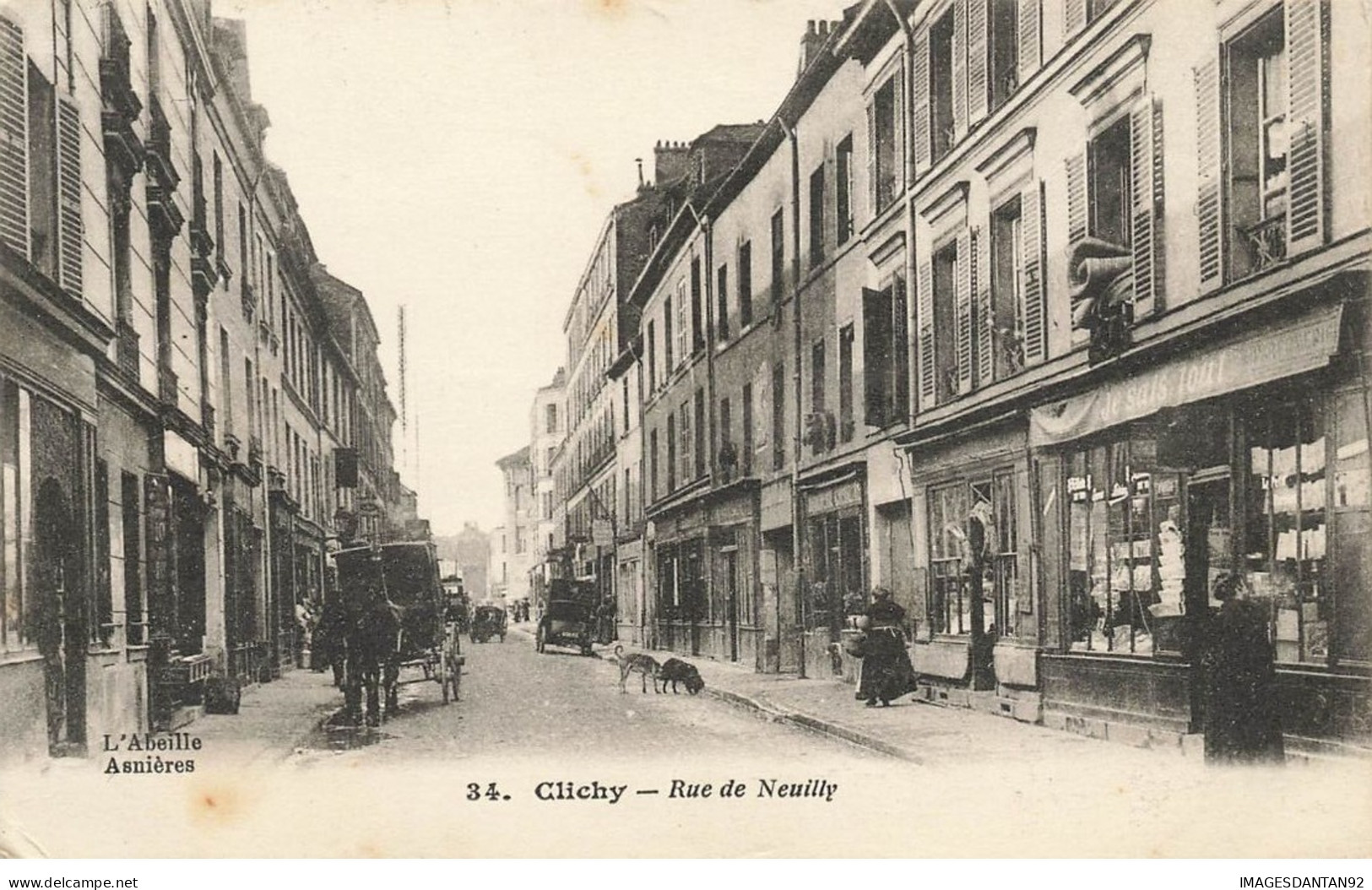 92 CLICHY #28305 RUE DE NEUILLY COMMERCES ATTELAGES VOITURES A CHEVAL - Clichy