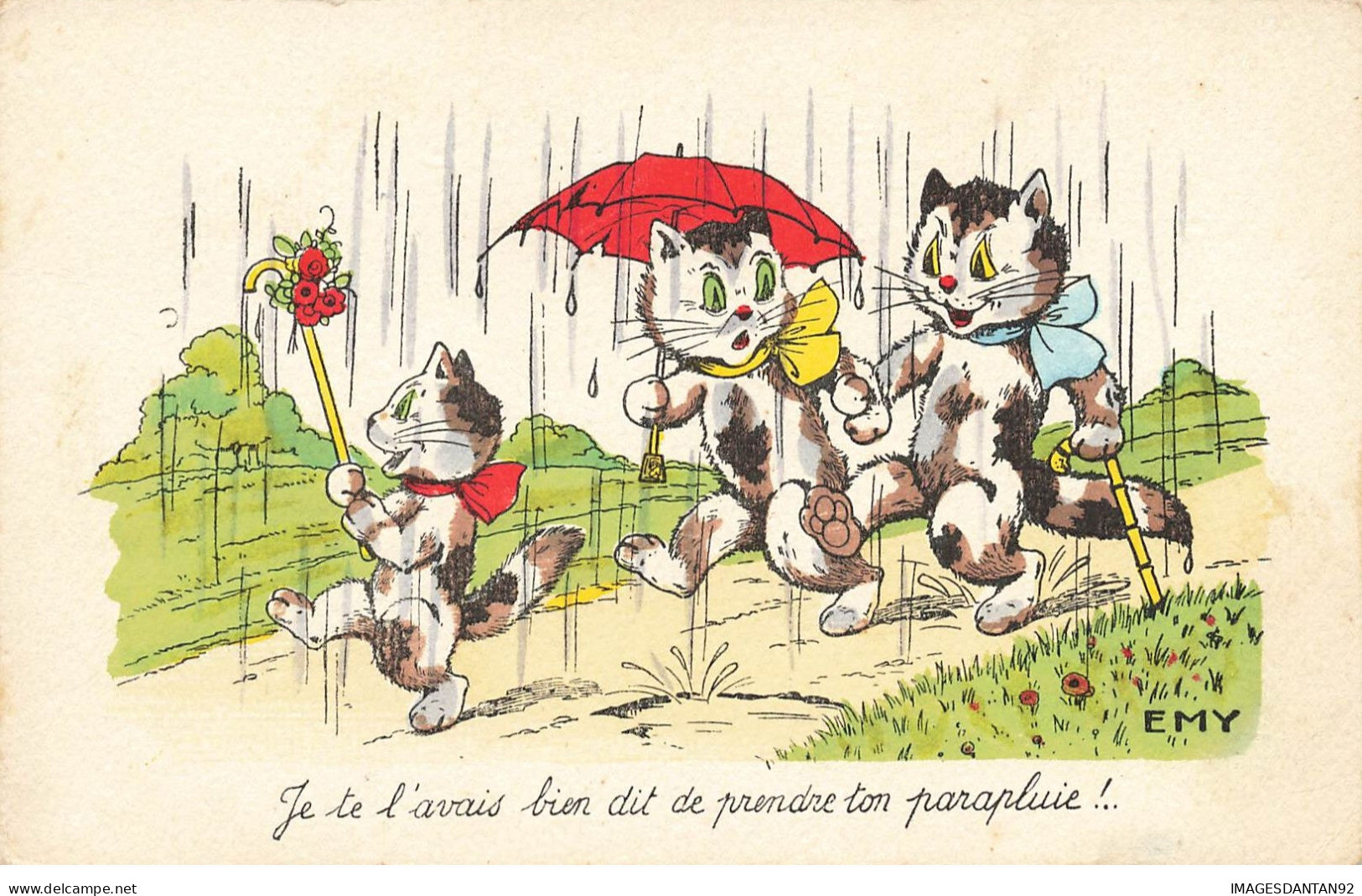 ILLUSTRATEUR GERMAINE BOURET #27279 CHATS CHAT CAT HUMANISE EMY JE TE L AVAIS BIEN DIT PARAPLUIE - Bouret, Germaine