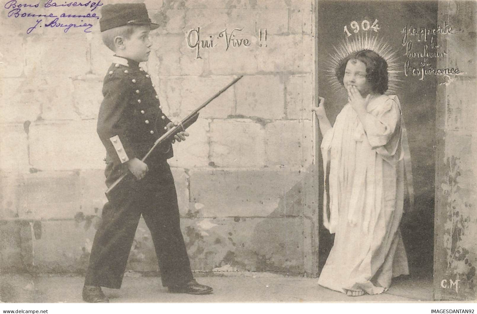 ENFANTS VOEUX #27043 COSTUMES AGENT POLICE ANGE J APPORTE BONHEUR ET ESPERANCE 1904 - Año Nuevo