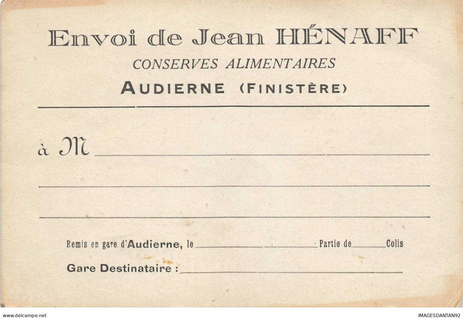29 AUDIERNE CONSERVES ALIMENTAIRES FINISTERE ENVOI DE JEAN HENAFF - 1900 – 1949