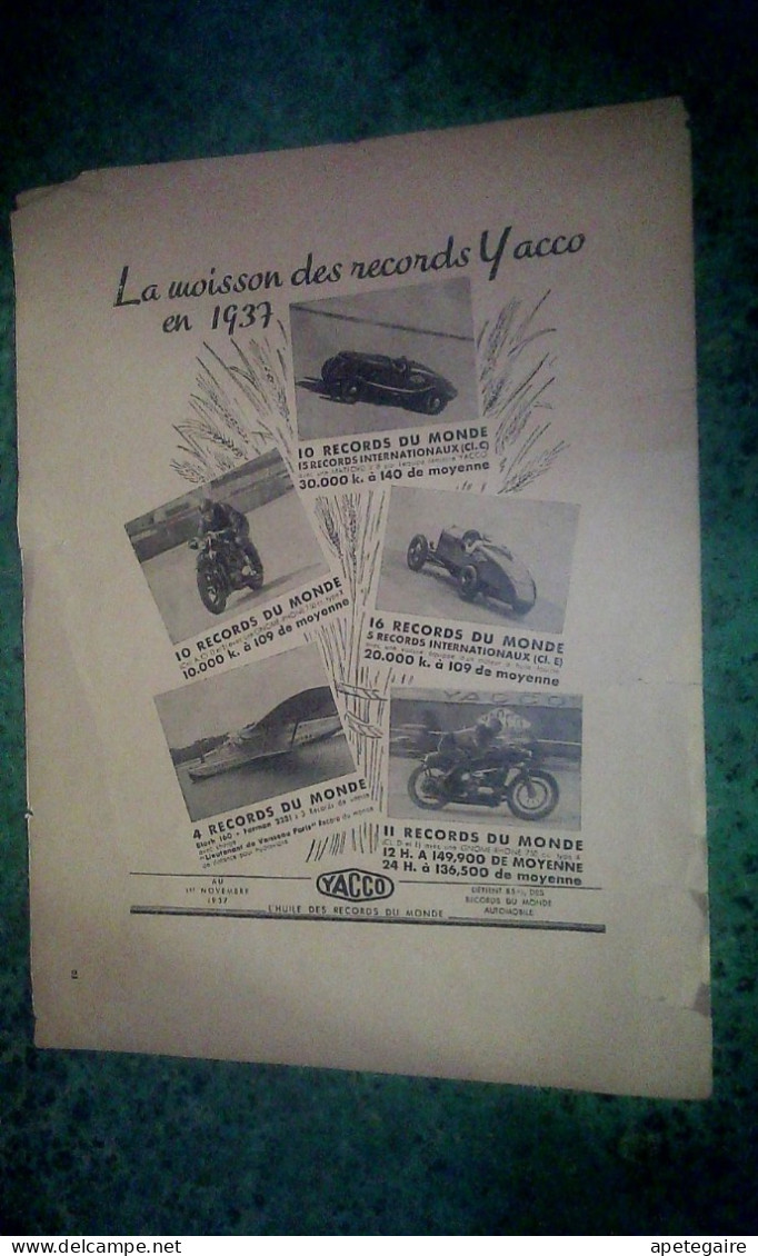 Vieux Papier Publicité 1 Pages Recto Verso Huiles Moteur  Shell Aeroshell Et Yacco 1937 - Non Classés