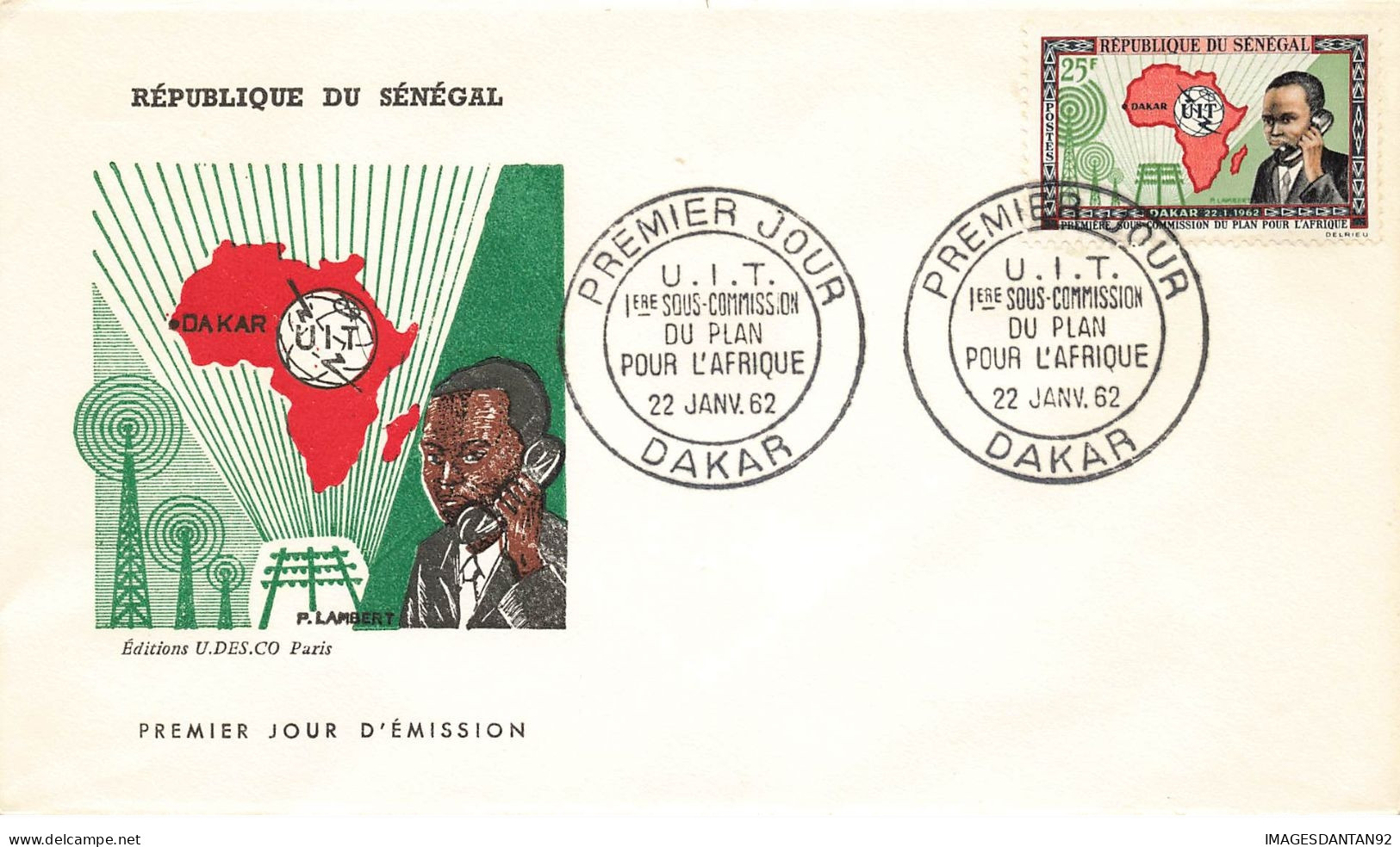 SENEGAL #26185 DAKAR 1962 PREMIER JOUR SOUS COMMISSION DU PLAN POUR AFRIQUE - Sénégal (1960-...)