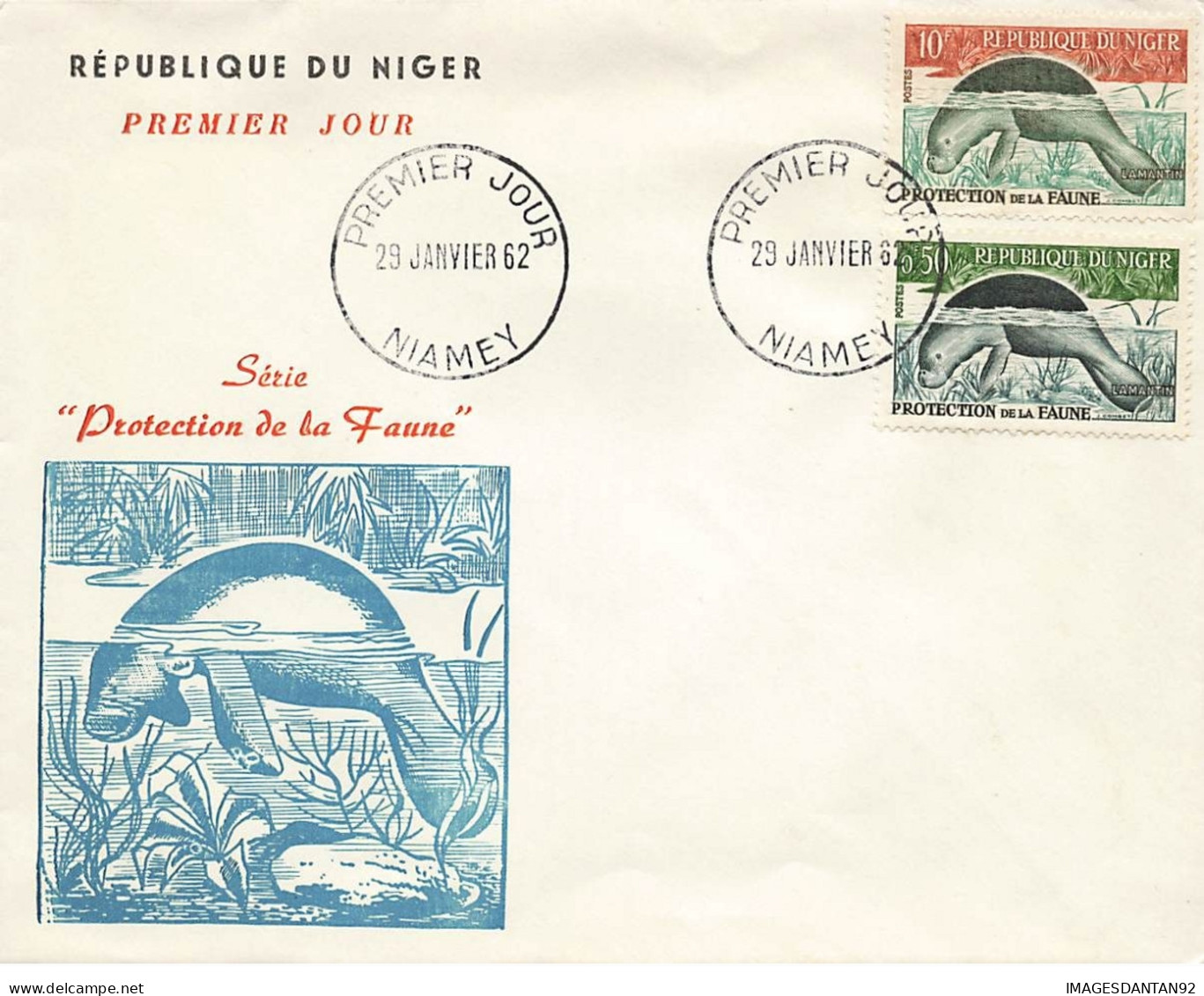 NIGER #26183 NIAMEY 1962 PREMIER JOUR PROTECTION DE LA FAUNE LAMANTIN - Niger (1960-...)