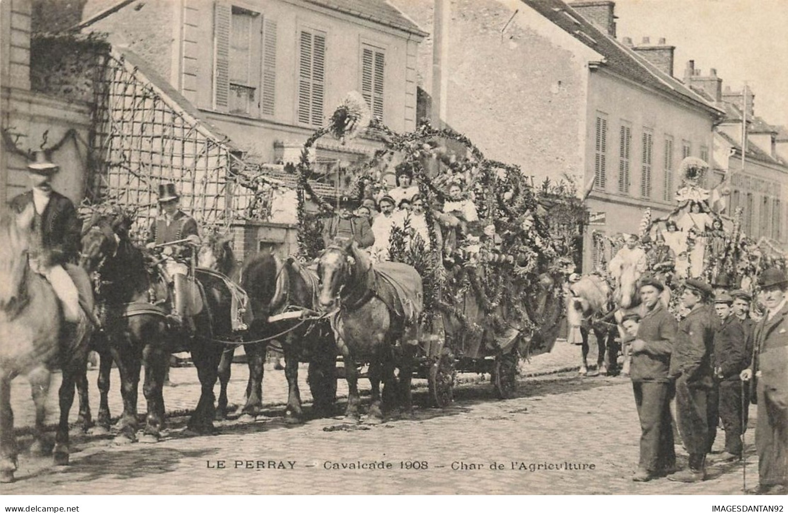 78 LE PERRAY EN YVELINES #23910 CAVALCADE 1908 CHAR DE L AGRICULTURE CHEVAUX - Le Perray En Yvelines
