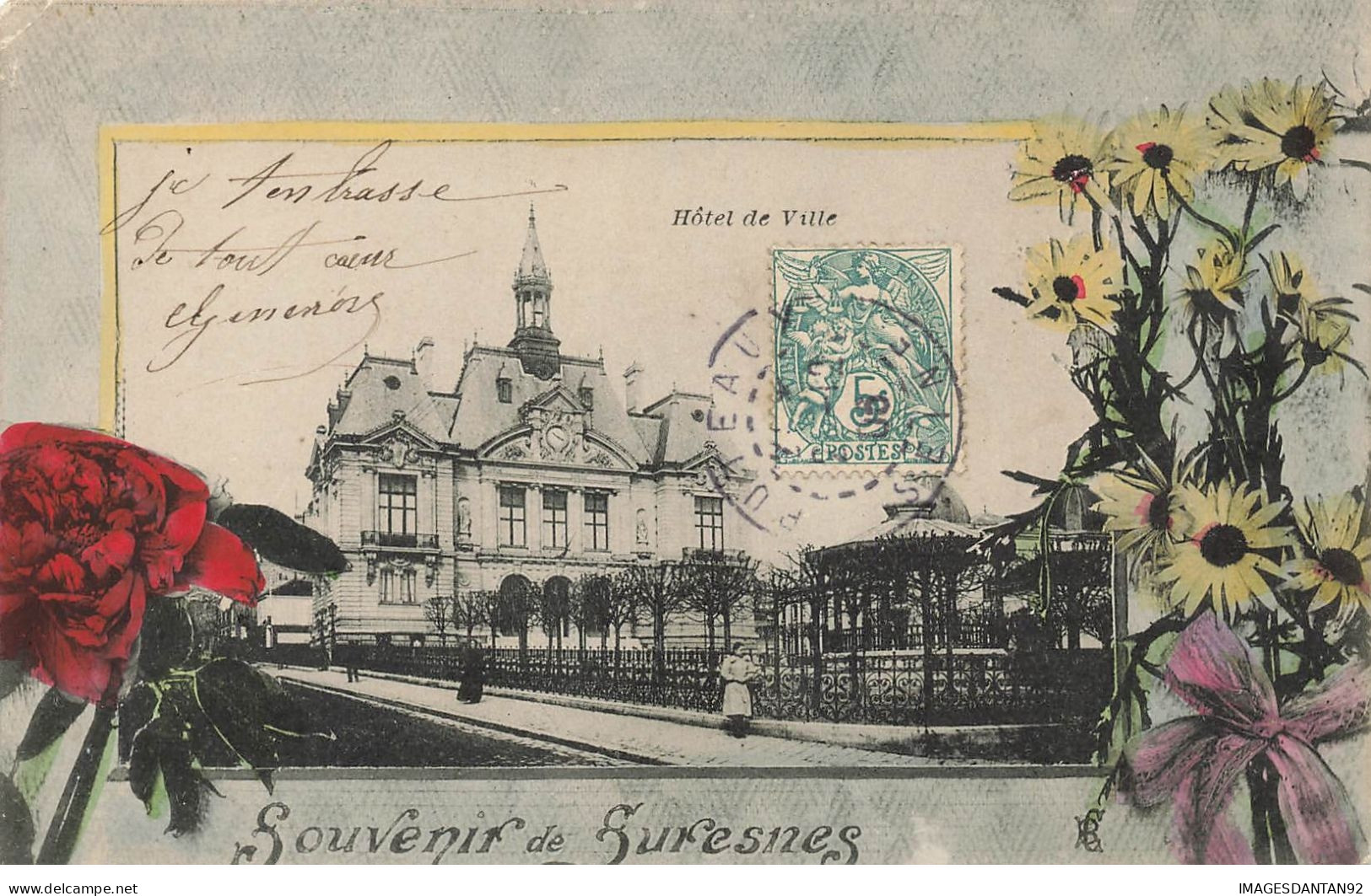 92 SURESNES #28217 CARTE SOUVENIR HOTEL DE VILLE FLEURS - Suresnes