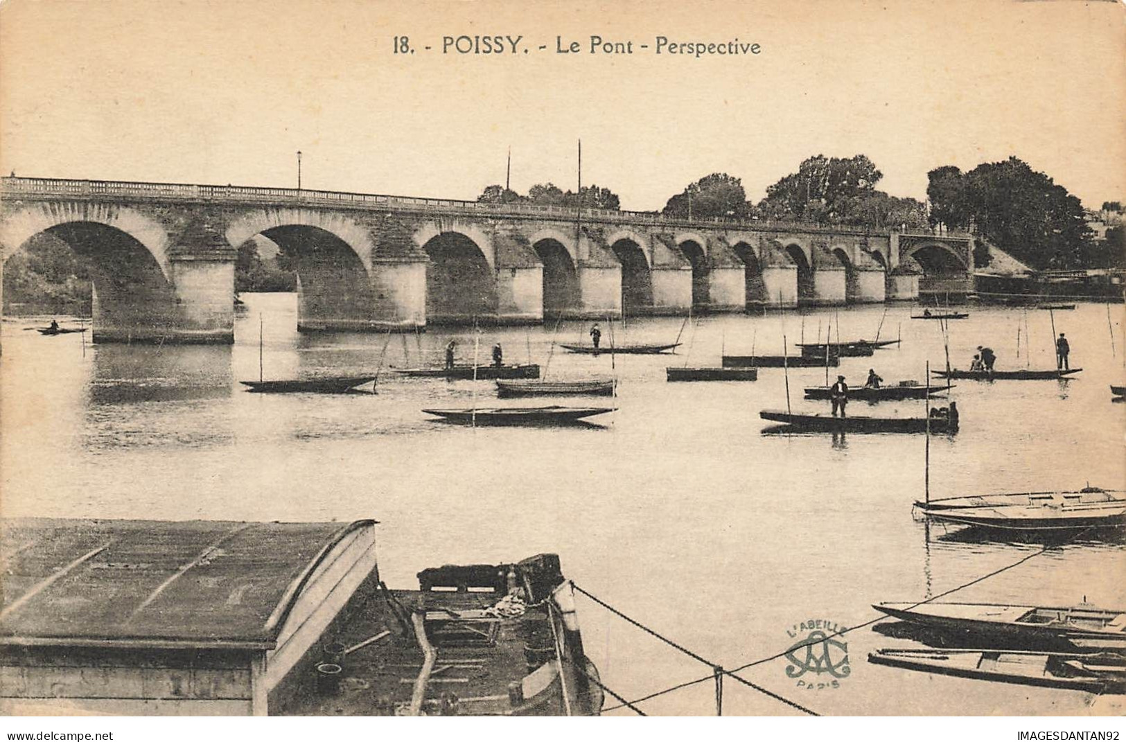 78 POISSY #24055 LE PONT PERSPECTIVE BATEAUX CANOTS BARQUES PECHE PECHEURS - Poissy