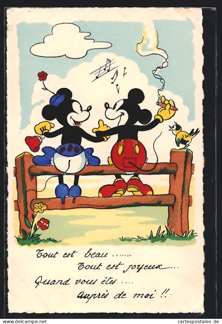 AK Disney`s Micky Und Minnie Maus Auf Zaun  - Comics