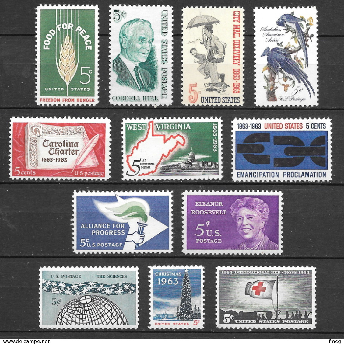 1963 Commemorative Year Set  12 Stamps, Mint Never Hinged - Unused Stamps