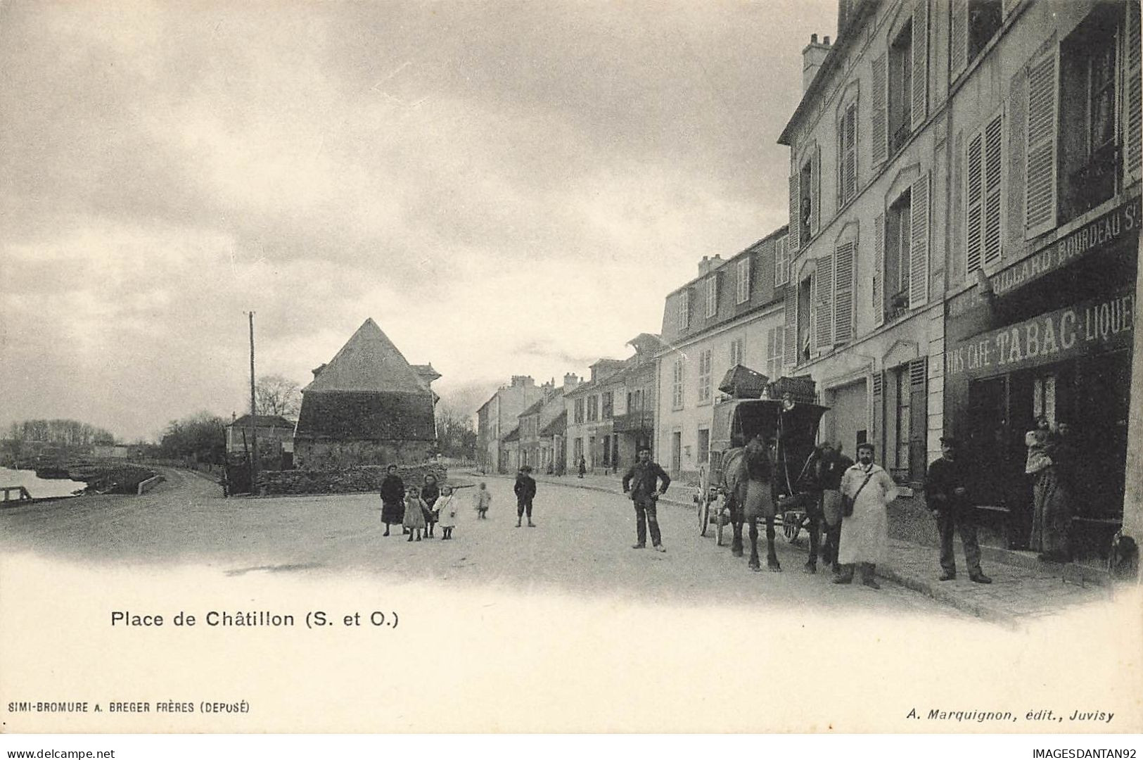 91 VIRY CHATILLON #26694 PLACE DE CHATILLON TABAC CAFE LIQUEURS ATTELAGE CHEVAUX - Viry-Châtillon