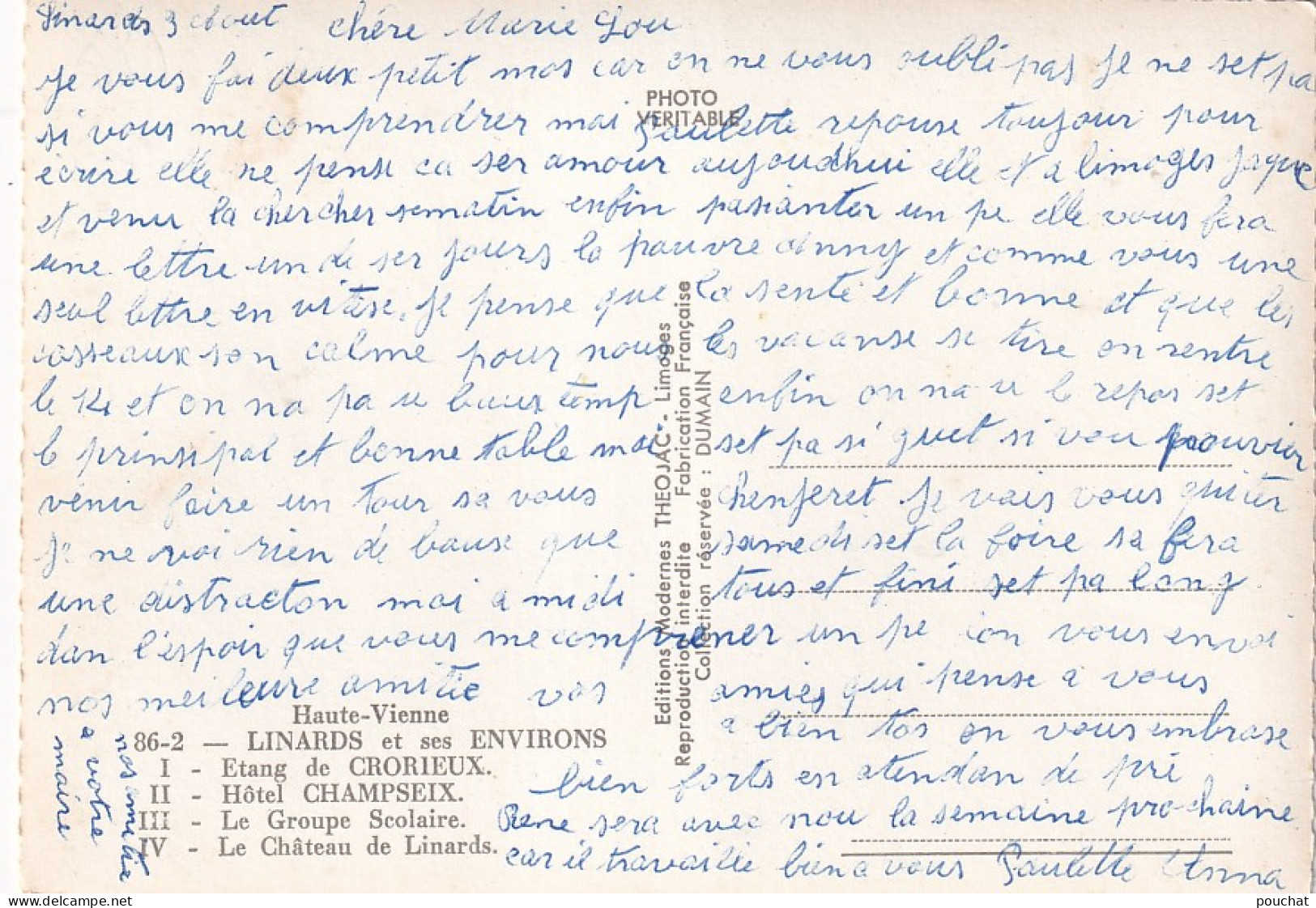 XXX Nw-(87) LINARDS ET SES ENVIRONS - CARTE MULTIVUES : HOTEL CHAMPSEIX , GROUPE SCOLAIRE , CHATEAU ET ETANG - Otros & Sin Clasificación