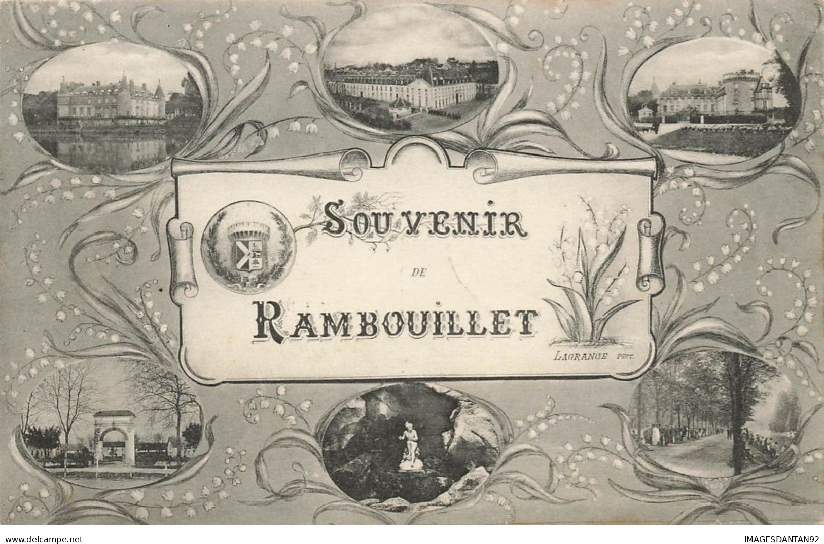 78 RAMBOUILLET #24097 SOUVENIR DE RAMBOUILLET ILLUSTRATION PARCHEMIN FLEURS MUGUET VUES MULTIPLES - Rambouillet