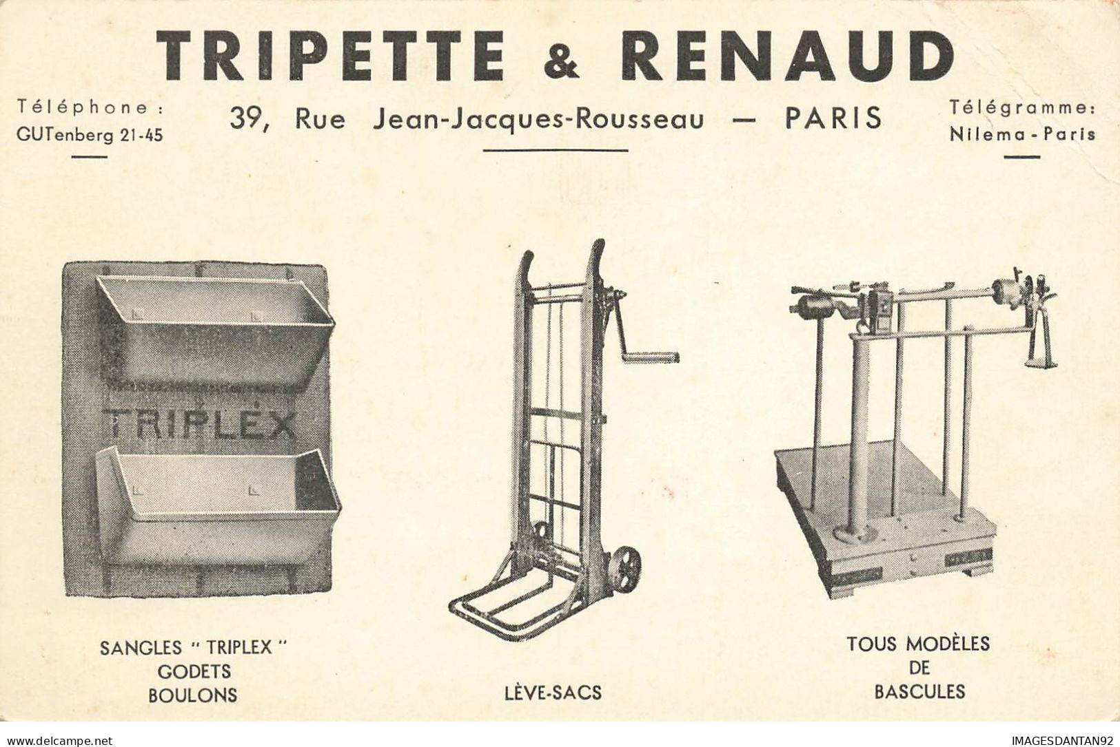 75001 PARIS #32551 RUE JEAN JACQUES ROUSSEAU TRIPETTE ET RENAUD FABRICANT DE LEVE SACS - Distrito: 01