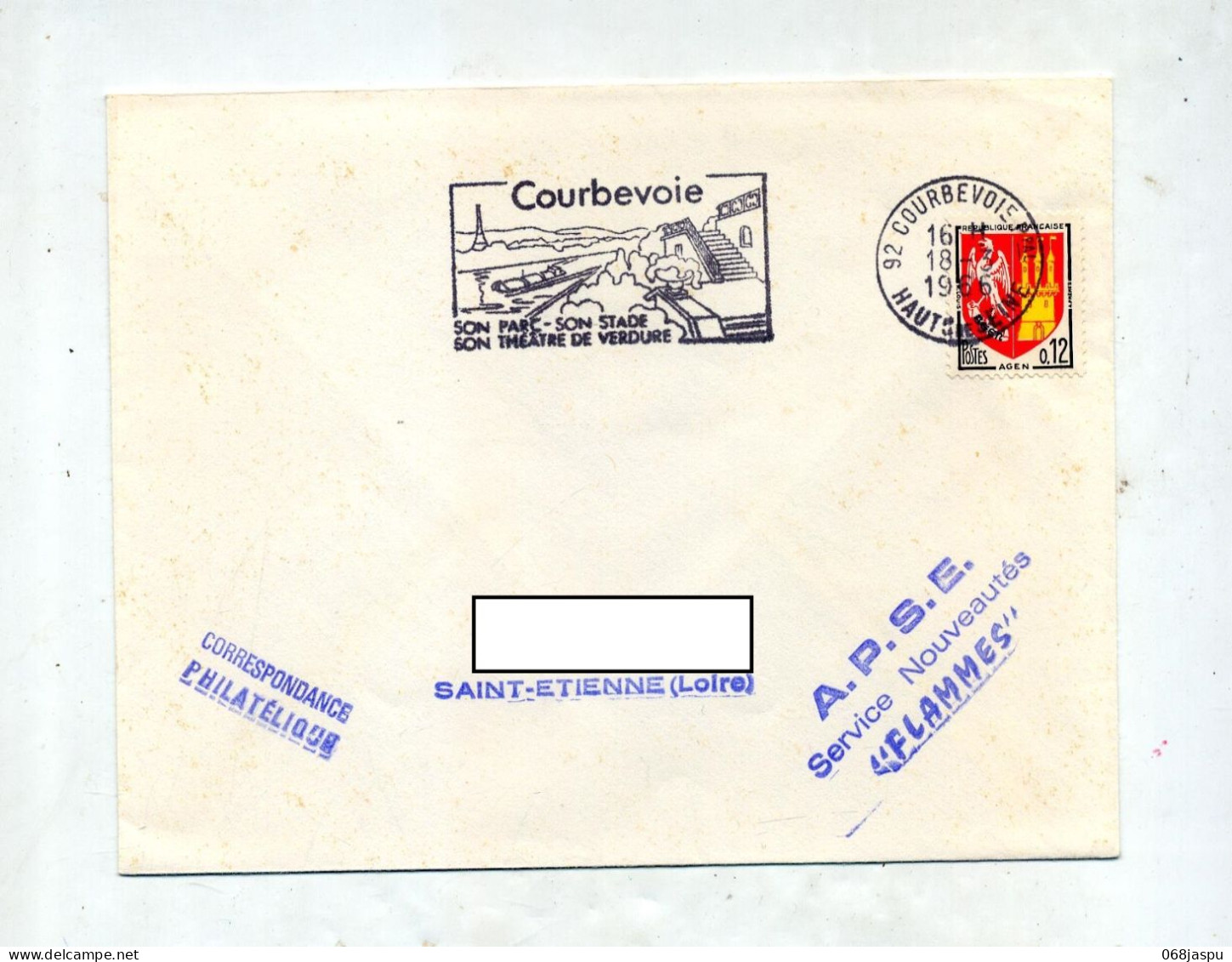 Lettre Flamme Courbevoie Stade Theatre - Mechanical Postmarks (Advertisement)