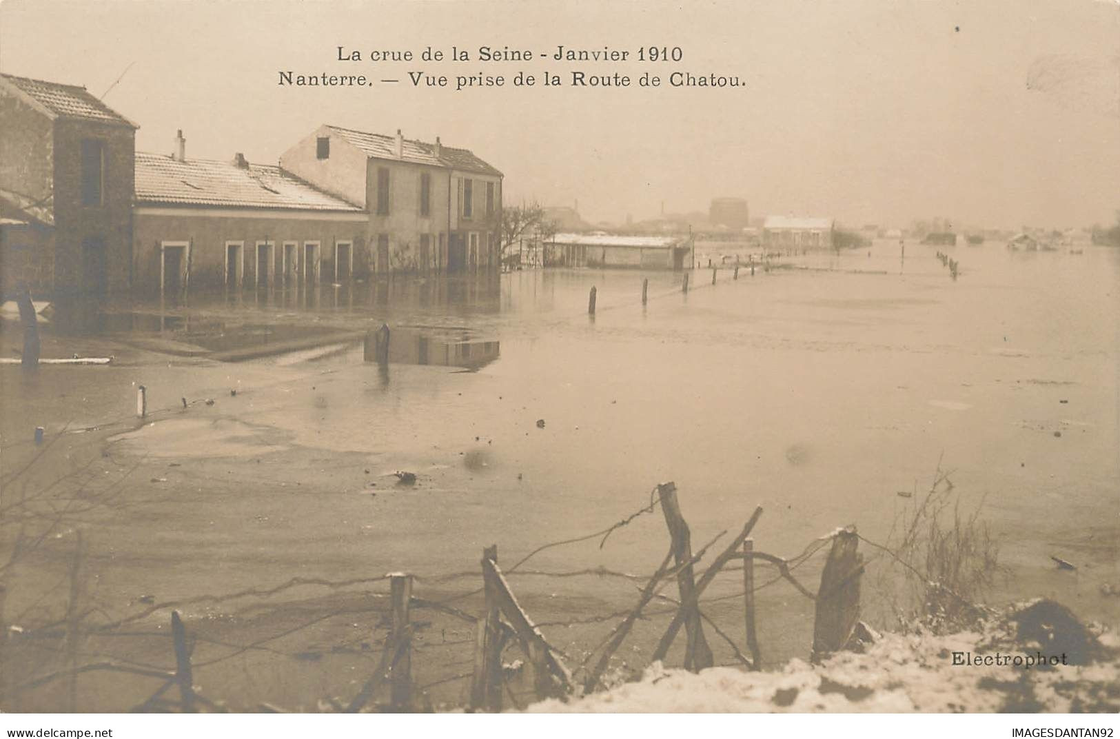 92 NANTERRE #28276 CRUE DE LA SEINE INONDATIONS 1910 VUE PRISE DE LA ROUTE DE CHATOU - Nanterre