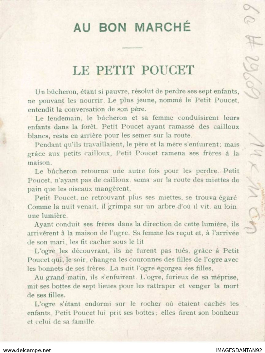 CHROMO #CL29609 AU BON MARCHE LE PETIT POUCET OGRE BOTTES DE 7 LIEUES PARIS 14X11 CM - Au Bon Marché