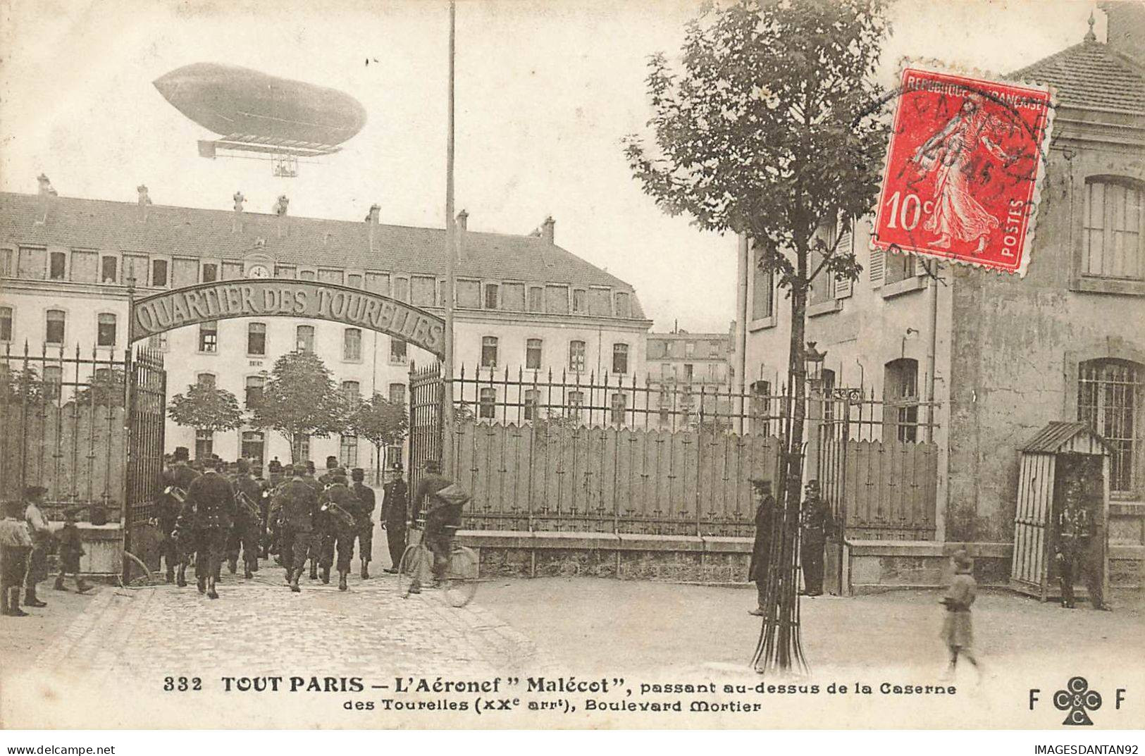 75020 TOUT PARIS #32633 AERONEF MALECOT AU DESSUS DE LA CASERNE DES TOURELLES AVIATION DIRIGEABLE BOULEVARD MORTIER - District 20