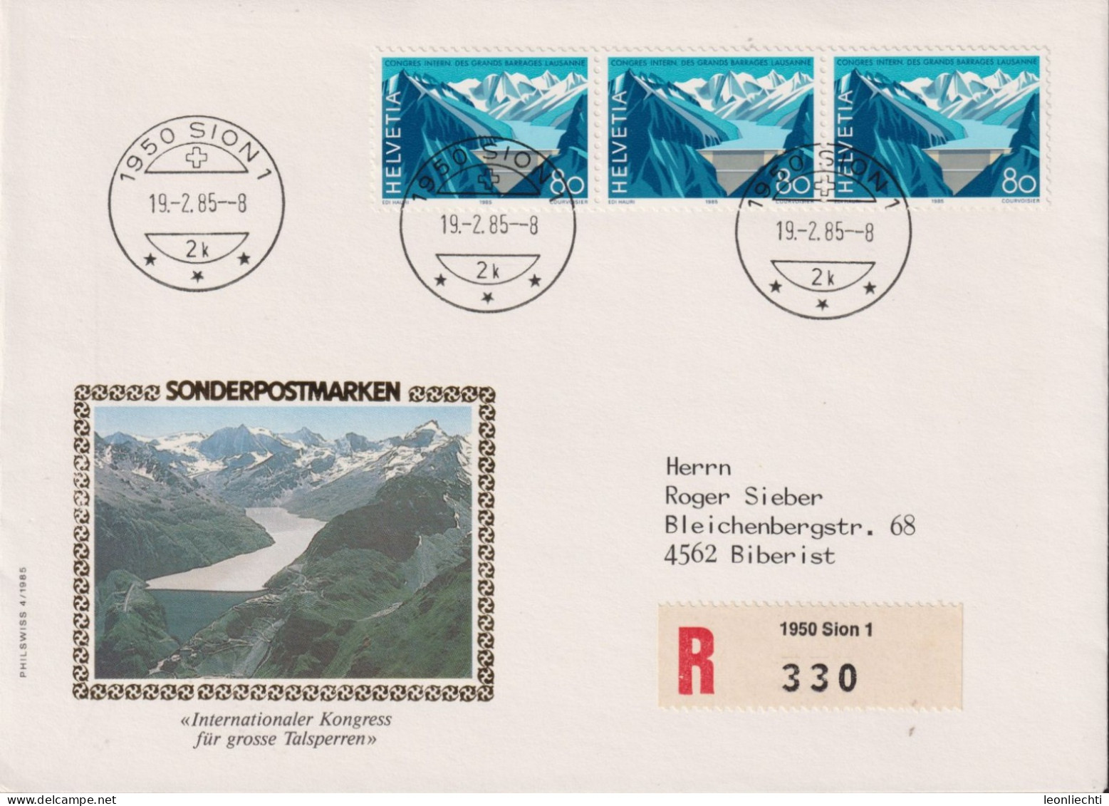 1985 Schweiz Nachnahme Brief, ET, Zum:CH 714, Mi:CH 1293, Internationaler Kongress Für Grosse Talsperren, Sion - Covers & Documents