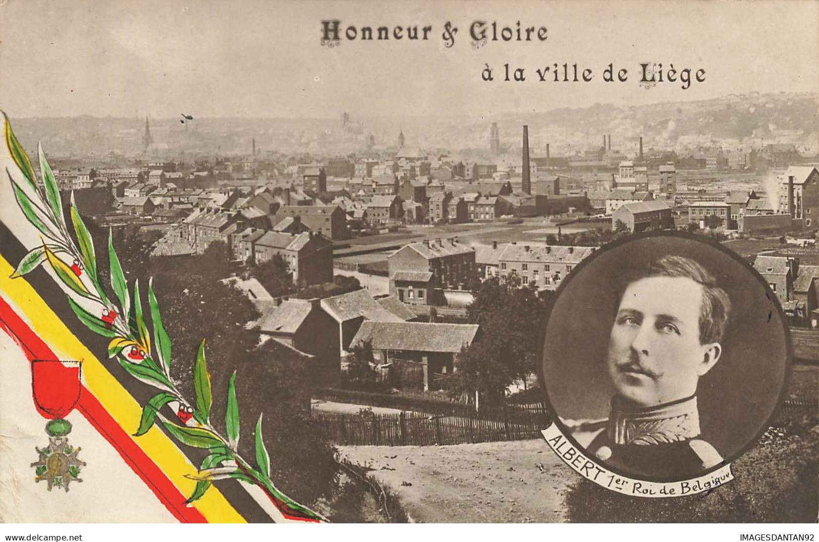 BELGIQUE #32080 LIEGE HONNEUR ET GLOIRE CARTE MILITAIRE PATRIOTIQUE ALBERT 1ER - Liege