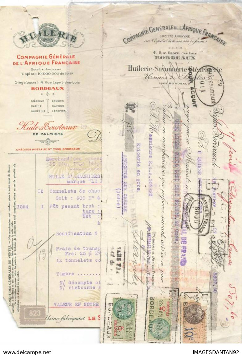 33 BORDEAUX #FAC1094 HUILERIE AFRIQUE FRANCAISE BOUGIE SAVONS LESSIVES HUILE PALME TOURTEAUX 1927 - 1900 – 1949