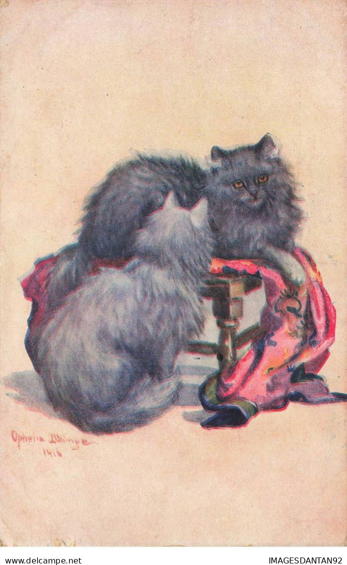 CHAT #32354 DEUX CHATS NOIR CHINCHILLA PAR ILLUSTRATEUR BILLINGE - Gatos