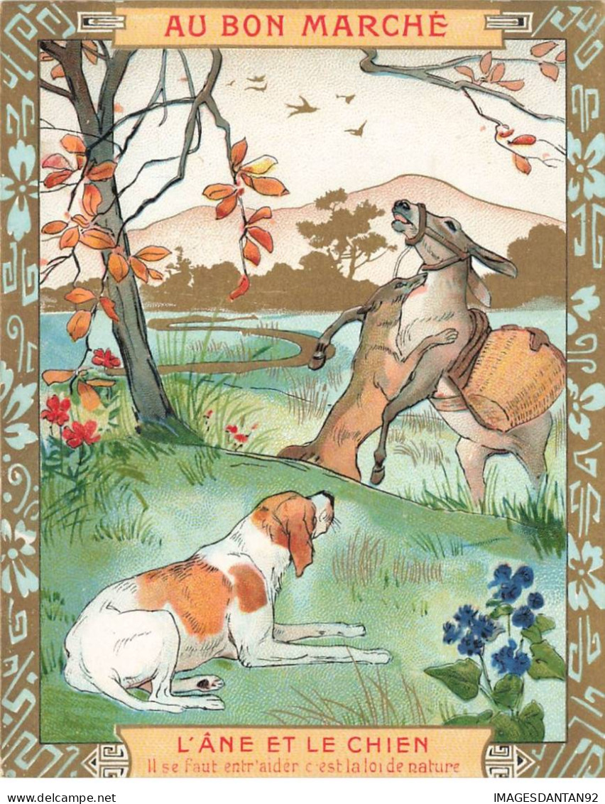 CHROMO #CL29624 AU BON MARCHE L ANE ET LE CHIEN FABLE PARIS GOOSSENS 14X11 CM - Au Bon Marché