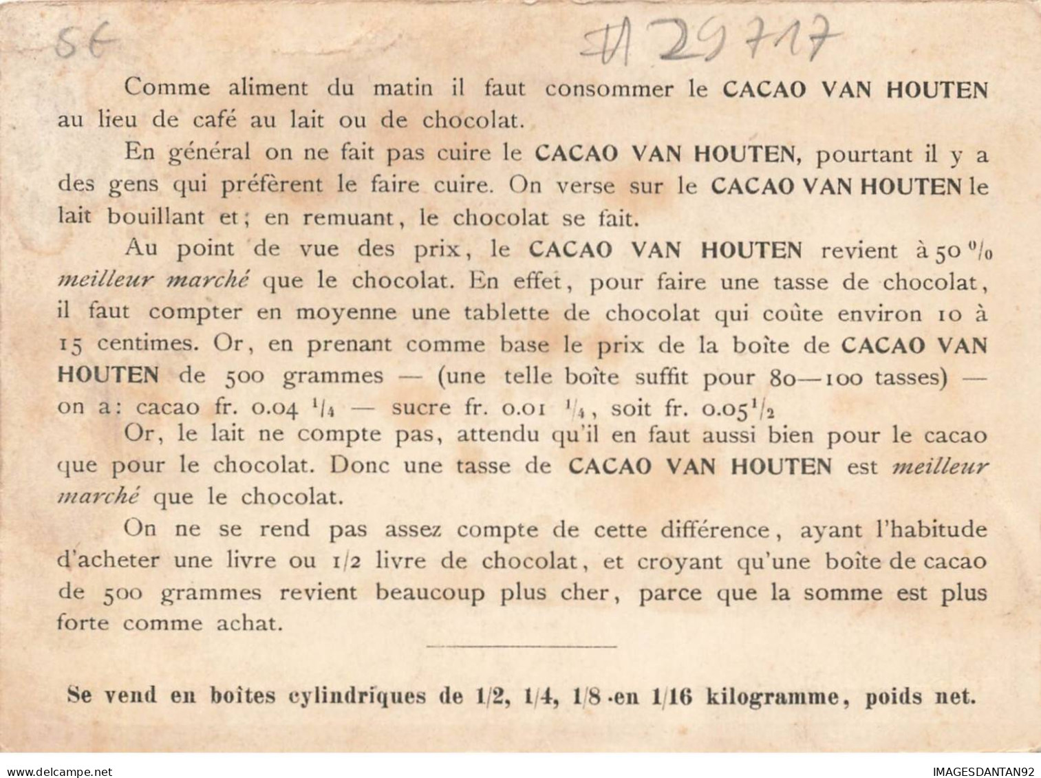 CHROMO #CL29717 CACAO VAN HOUTEN VENISE PONT RIALTO - Van Houten