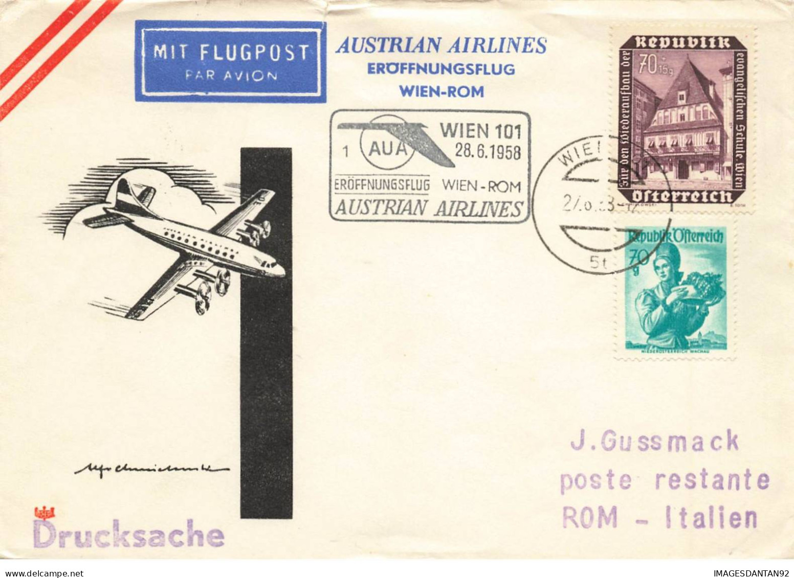 AUTRICHE #36391 MIT FLUGPOST PAR AVION AUSTRIAN AIRLINES WIEN ROM ROME 1958 - Neufs