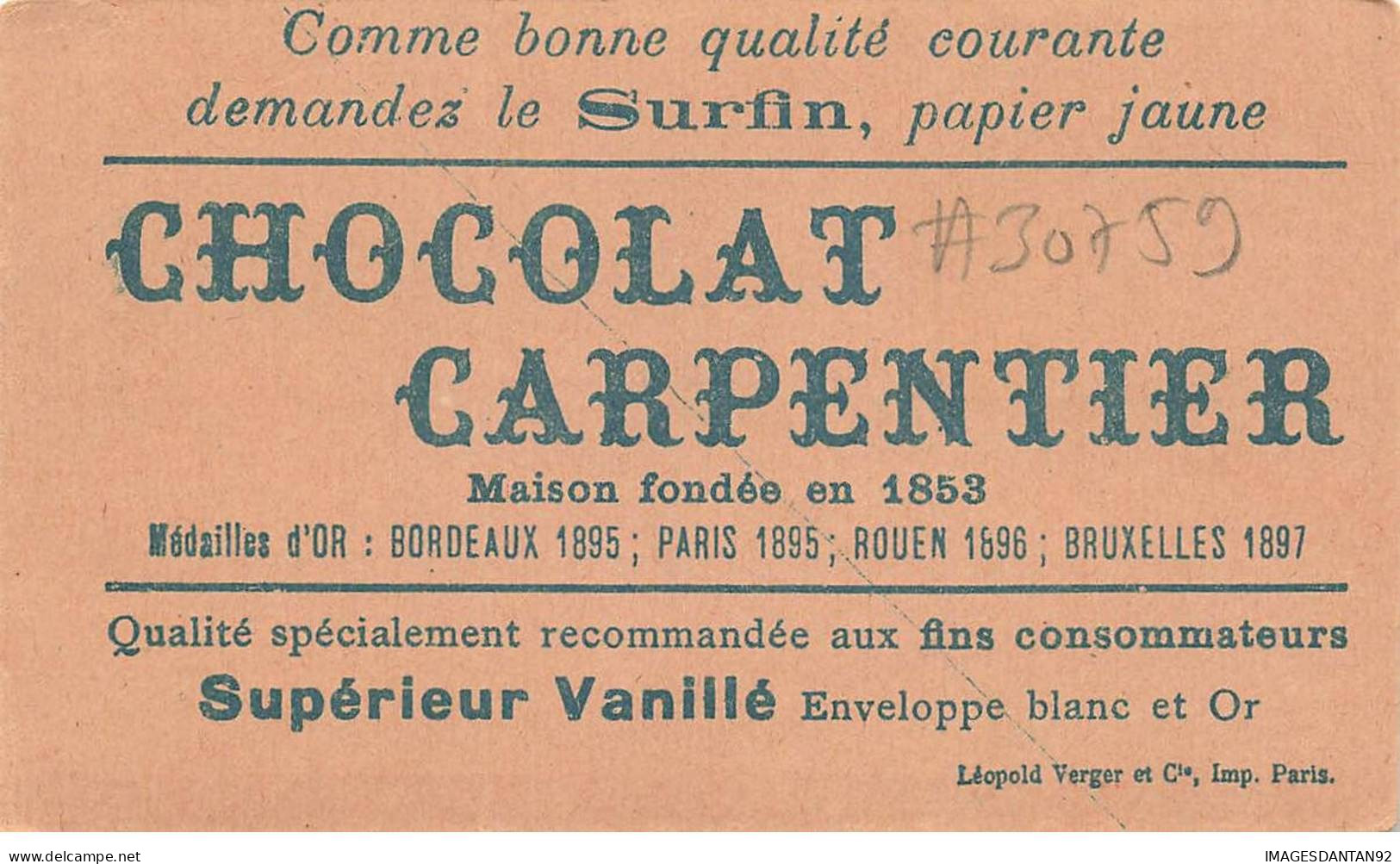 CHROMO #CL30759 CHOCOLAT CARPENTIER EMILE LOUBET PRESIDENT DE LA REPUBLIQUE VERGER CIE PARIS - Other & Unclassified